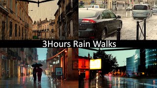 Walking in the Summer Rain Bordeaux 4k France | 3H rain walk Compilation | ASMR sounds for sleeping