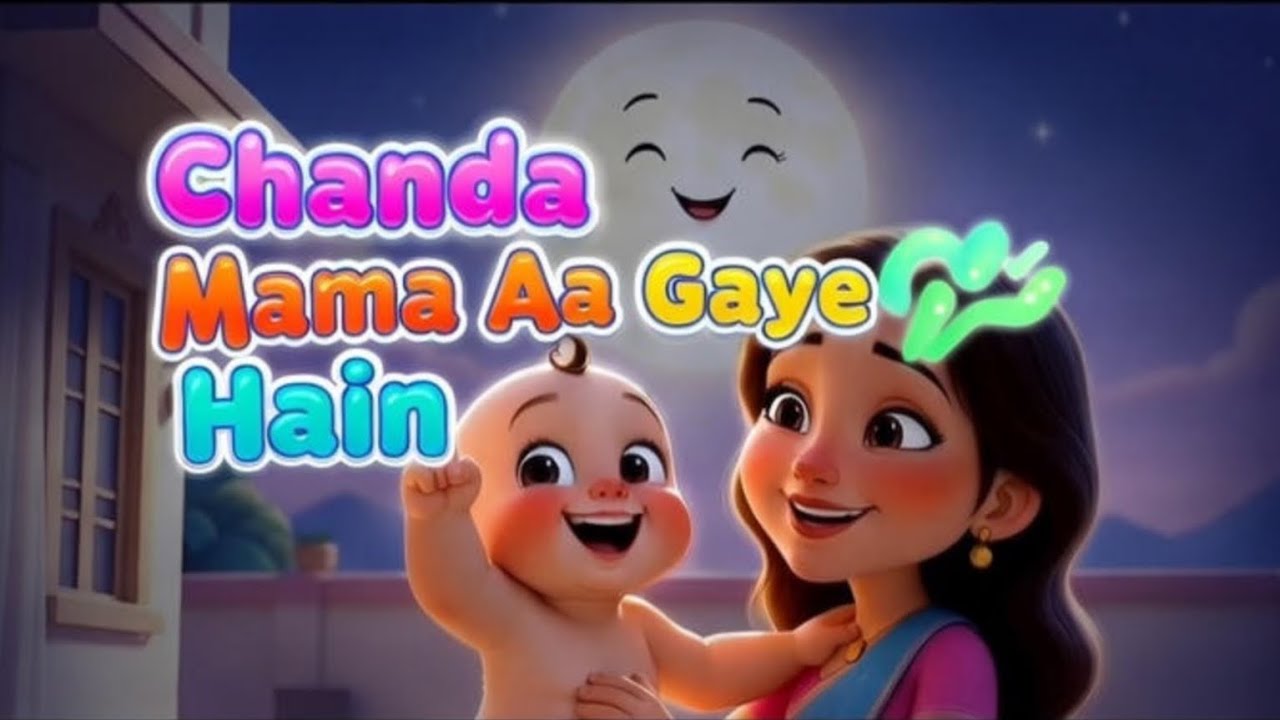 Chanda Mama Aa Gaye Hain Aasmaan Ke Neeche 🌙 | Hindi Lullaby Cartoon for Kids