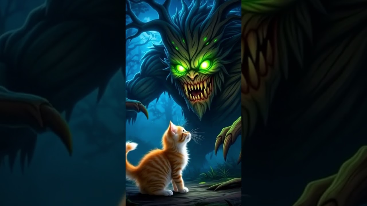 Ginger kitten in horror forest