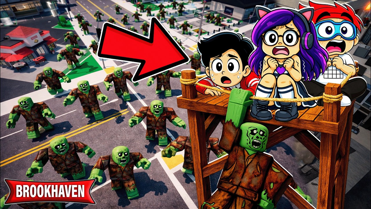 Creamos una BASE SEGURA en EL CIELO para HUIR de LOS ZOMBIES en Brookhaven | Kori Roblox