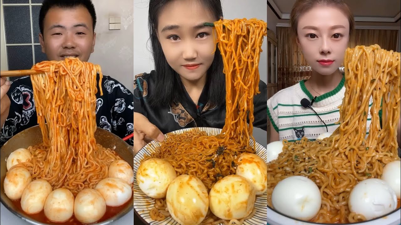 MUKBANG 먹방 EATING SPICY NOODLES and SOFT BOIL EGGS chewy sounds | ASMR | chinese foods 辣面鸡蛋