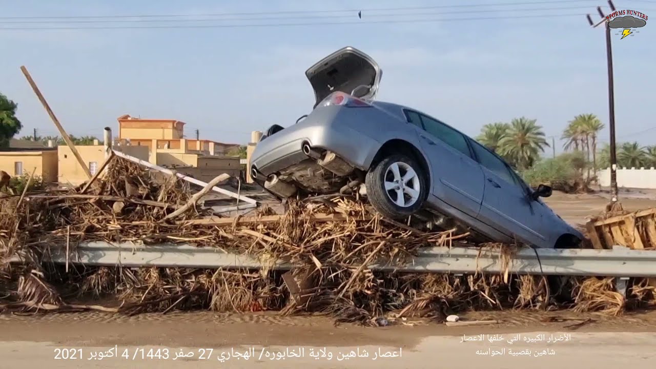 تغطيه حصريه لاعصار شاهين المدمر بولايه الخابوره | ودخول السيول المنازل بالهجاري | 3- 4/ 10/ 2021