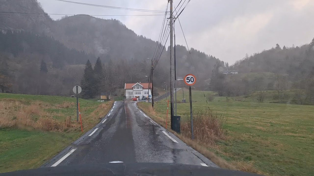 FV579 from Osøyro to Samnanger-a rainy drive through gradually bettering weather, beautiful vistas 🔇