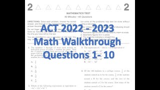 ACT 2022-23 Math Walkthrough Questions 1 - 10