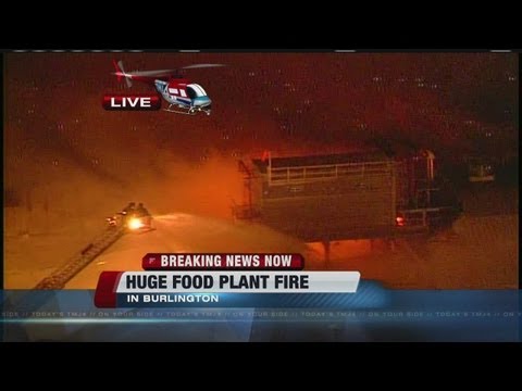 Fire at Burlington food processing plant now seven-alarm