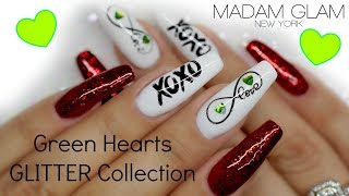 💚V-DAY NAILS | 40% OFF MADAM GLAM GREEN HEARTS GLITTER COLLECTION💚