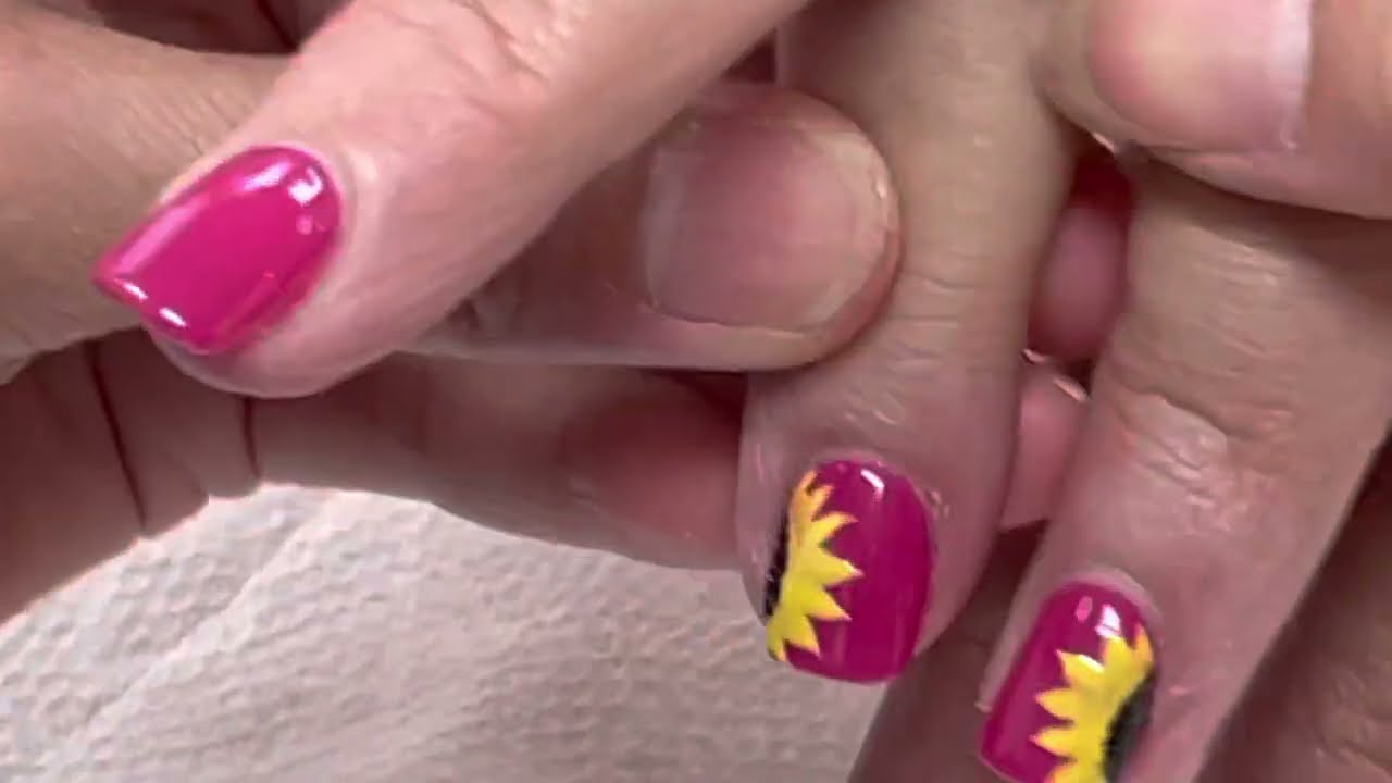Sunflower nail art design for fall season/YouTube Amy Huynh