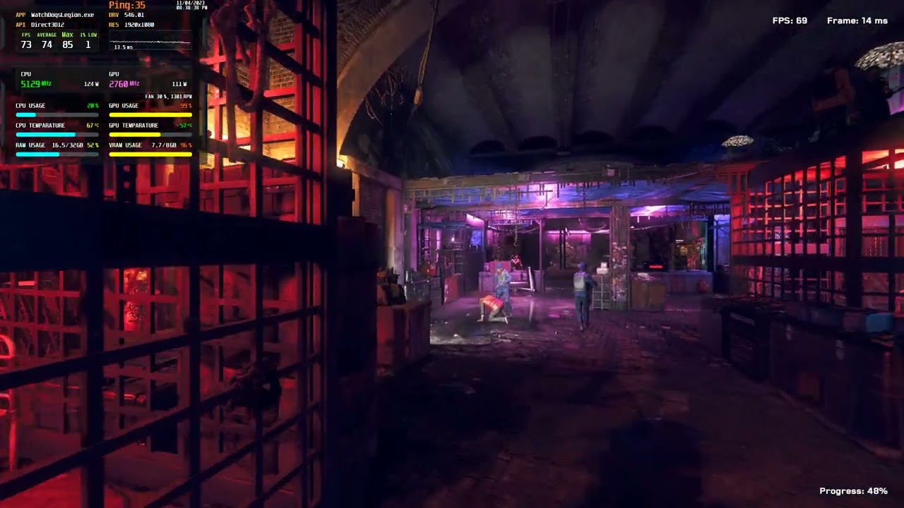 Watch Dogs Legion Benchmark i7-13700 / RTX 4060 / 32GB(OC) Ultra 1080p