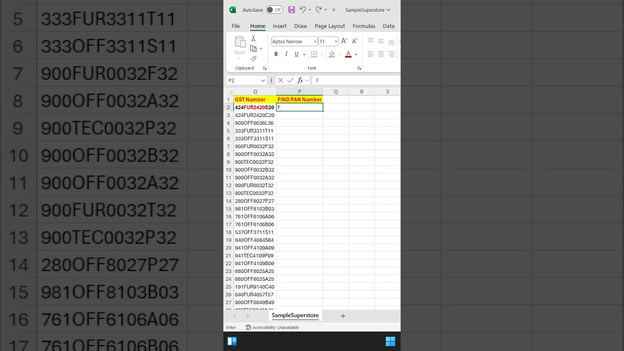Use Of flash fill In Excel | Find Pan No In GST No | 