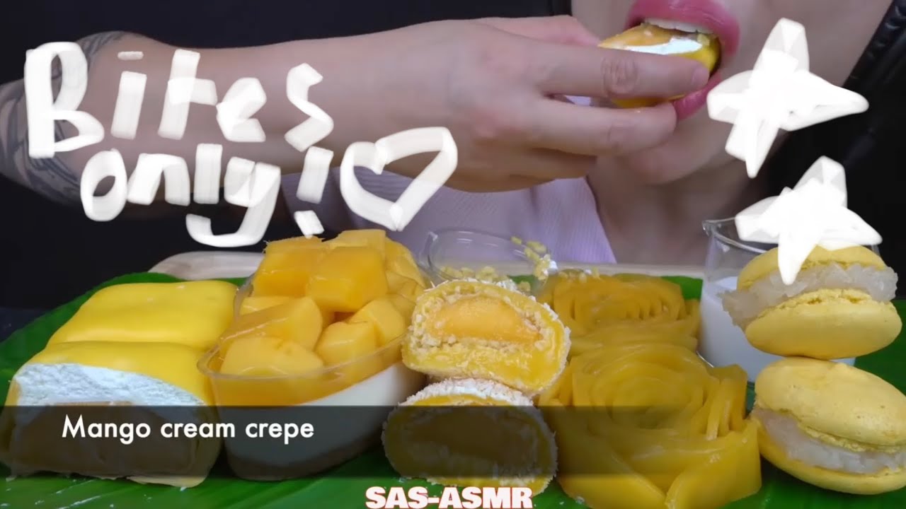 BITES ONLY: SAS ASMR- THAI YELLOW DESSERT *MOCHI + CREPE CAKE