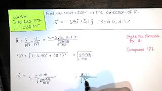 Problem 11.1.038.MI - Find the unit vector in the direction of v.