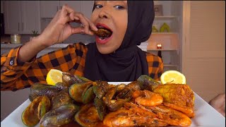 ASMR GREEN LIP MUSSELS & SHRIMP * بلح البحر الاخضر والجمبري