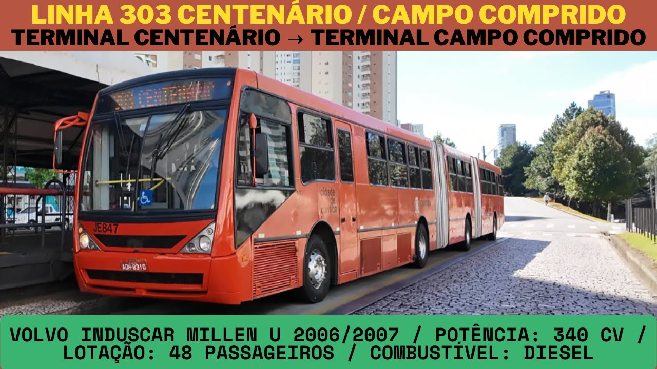 Ônibus Curitiba PR Brasil - Linha 303 Terminal Centenário → Terminal Campo Comprido