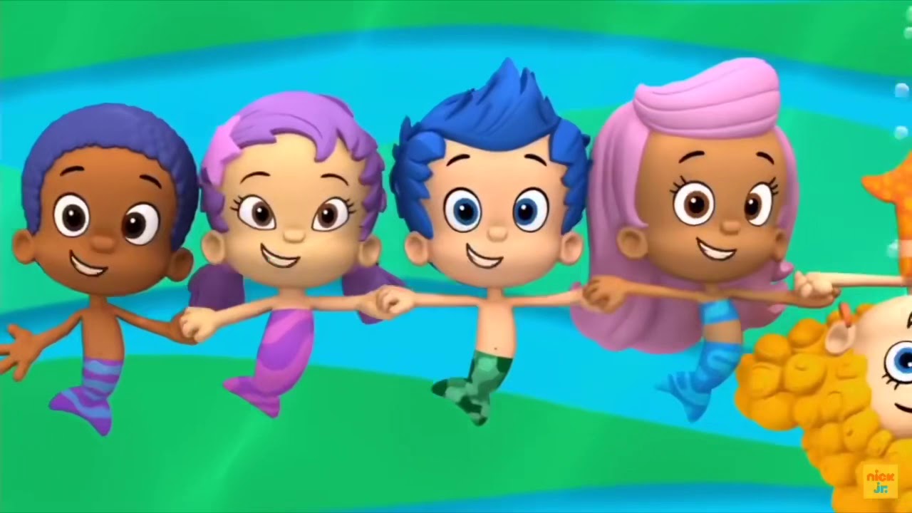Bubble guppies theme but every time they say bubble guppies it