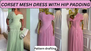 Part 1: Draft, cut and sew this trending corset mesh dress with gathers and hip padding