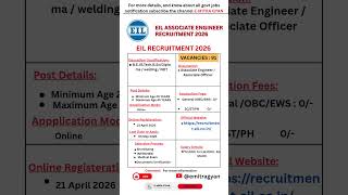EIL Recruitment 2026 🔥 91 Vacancies | Engineer Jobs | New Vacancy 2026 #job #jobs2026 #shorts