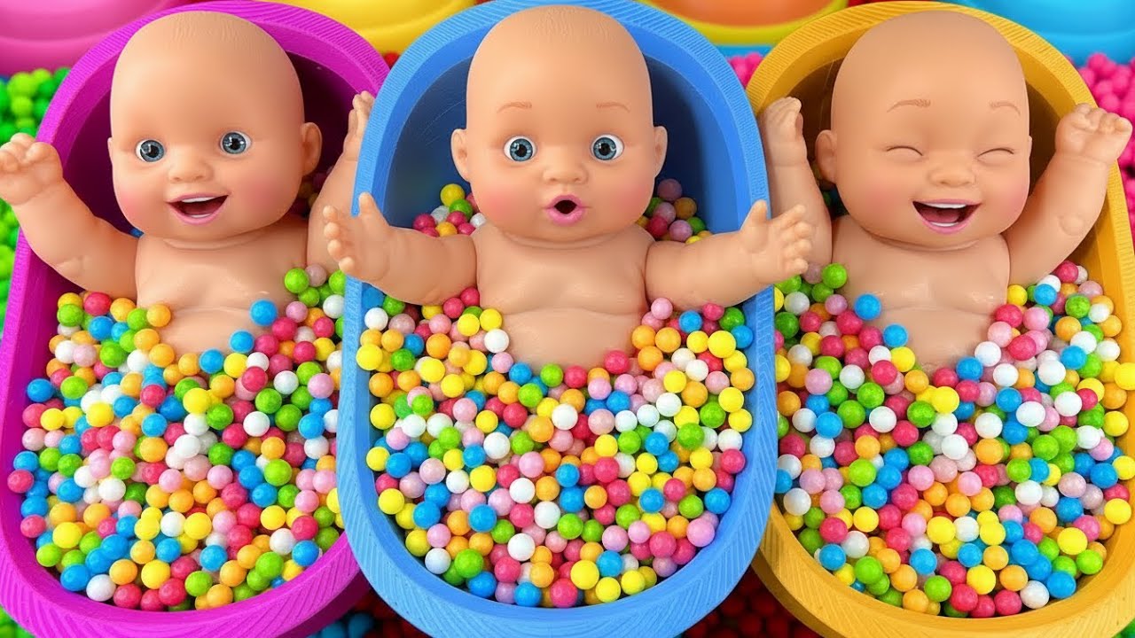 Full of 3 Rainbow BathTubs Candy with M&M's & Magic Slime Cutting Video