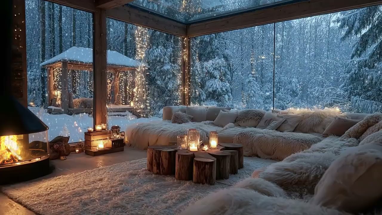 Gentle Piano Harmonies with Candlelight ❄️ Snowy Night Ambience for Calm Focus and Relaxing Work