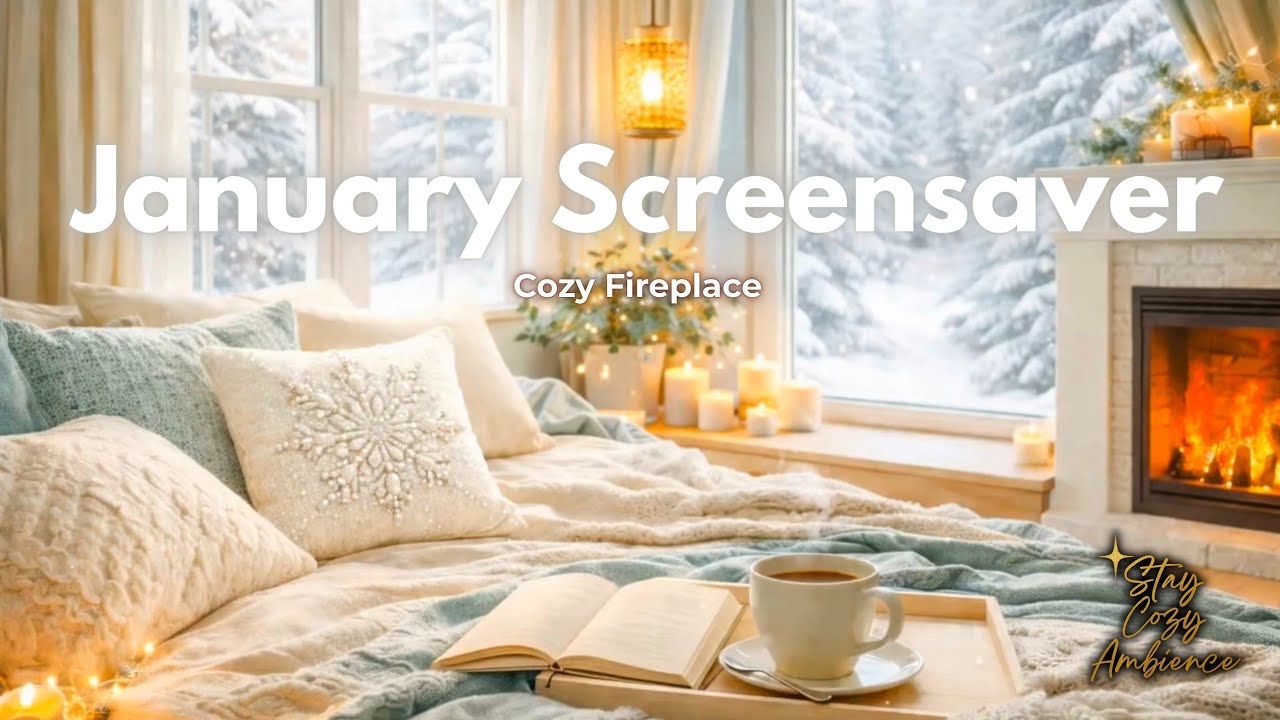 January Screensaver ❄️ Cozy Winter Fireplace Background | Calm Winter Ambience