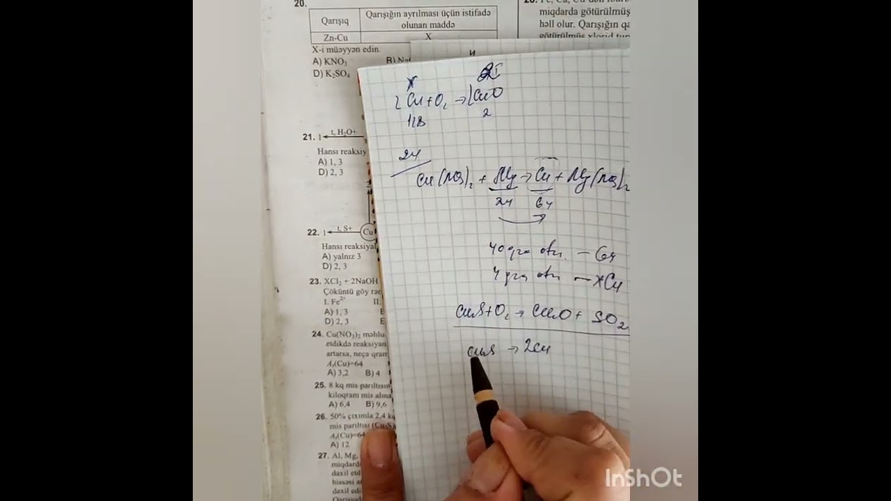 2-ci hissə kimya test toplusu / Mis. Alınması. Xassələri. Birləşmələri / səh 63 / 1-31 asan izahlar