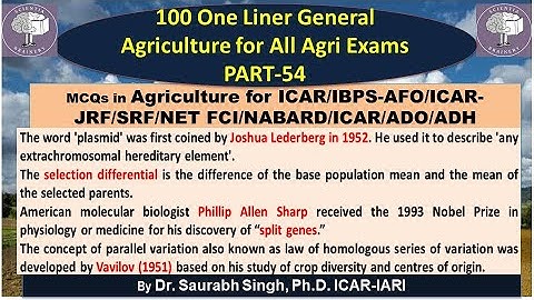 100 One Liner General Agriculture (Part-54) for ICAR-JRF /SRF/ NET/ IBPS-AFO/FCI/BHU/UPSC/ADO/ADH