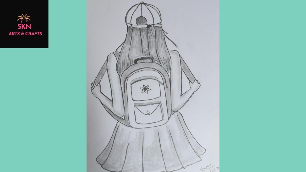 How to draw the Girl with Backpack/Pencil sketch drawing SKN Arts