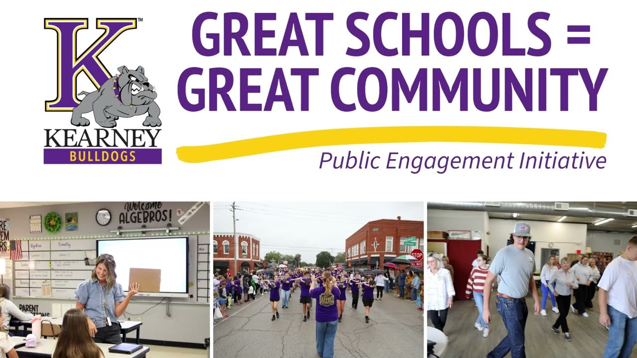 Video preview image of Kearney School District's Great Schools = Great Community overview video explains the initiative, including district facility needs, financial considerations and opportunities for community input on future priorities.; click to visit the ParentSquare post with the video