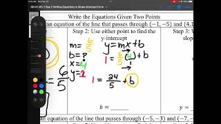 Algebra 1 Module 5 Lesson 1 Day 2 Writing Equations in Slope-Intercept Form
