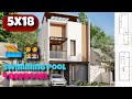 99sqm Modern Small House With Swimming Pool / Desain Rumah 5x18 Dengan Kolam Renang