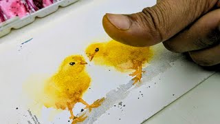 Painted These chicks with my THUMB! ✍️🐥 Easy Watercolour Hack | Watercolor Tips 
