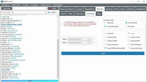 Tecno Spark 30C KL5 Frp Meta Mode Android 14 One Click Done DFT Tool Pro