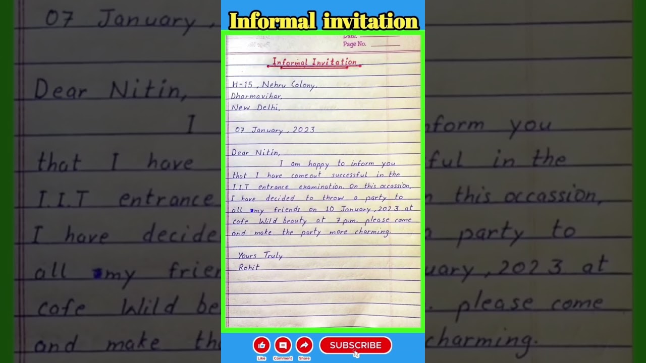 Class 12 Informal invitation format || how to write Informal invitation