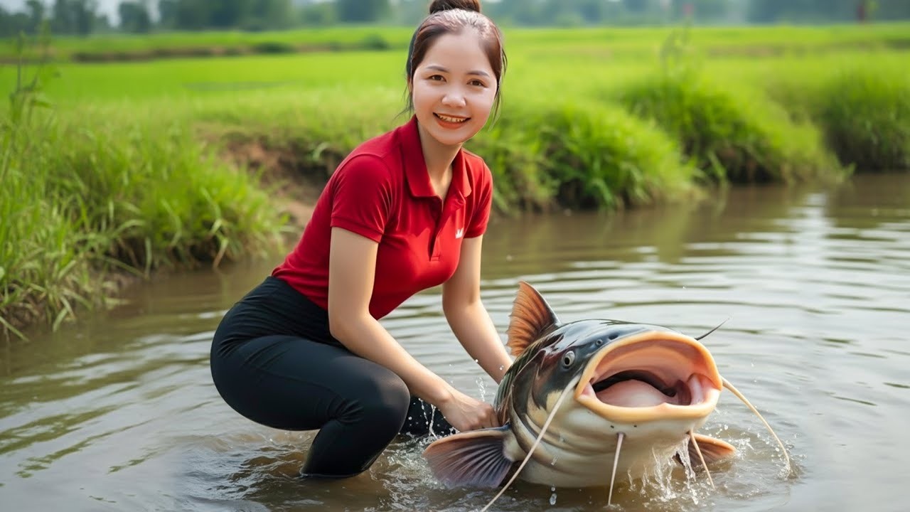 Harvesting Wild Big Catfish in The Cave Goes To Market Sell, Primitive Fishing Skills | Daily Garden