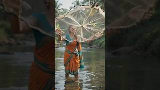 village lady catching fish by hand cast net #fishing #shortsfeed #ai