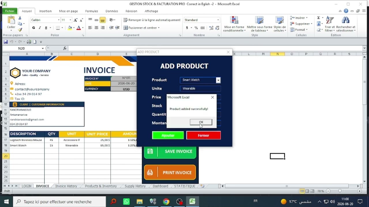 create an excel inventory system with dashboard and invoice