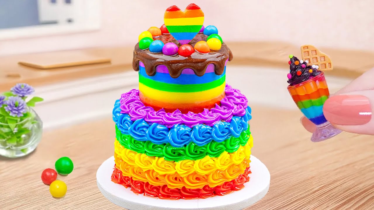 Mini Rainbow Chocolate Cake Recipe | Two Tier Mini Cake Decorating Ideas