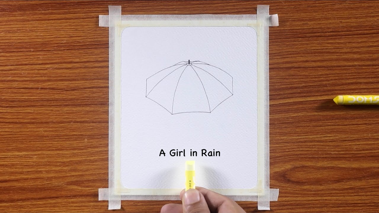 A Girl in Rain with Umbrella / Drawing with Oil Pastels / Step by Step