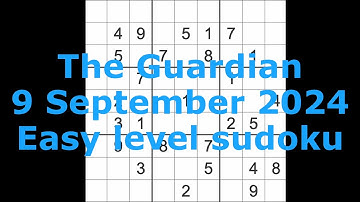Sudoku solution – The Guardian 9 September 2024 Easy level
