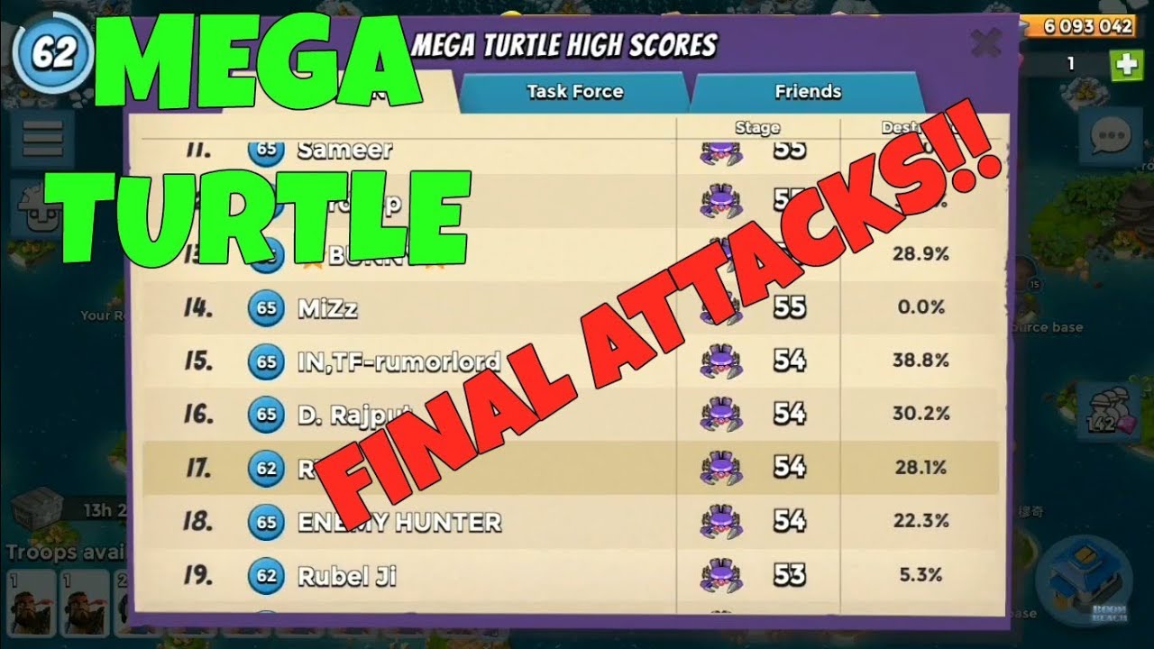 Boom Beach | MEGA TURTLE | final attacks | INDIA leaderboard[stage 52,53,54]