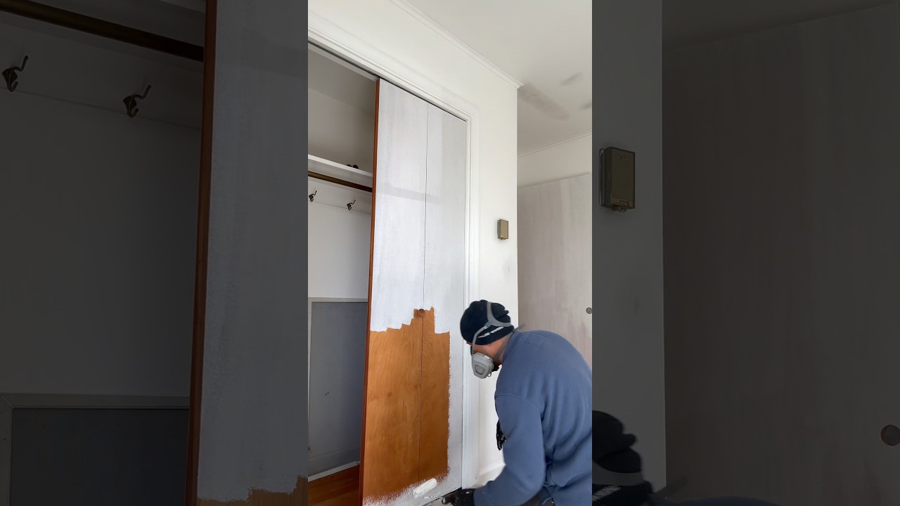 Shellac primer over wood door ,speed painting
