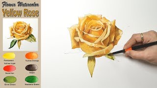 Basic Flower Watercolor Yellow Rose (wetinwet. Arches rough) NAMIL ART