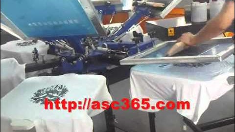 ASC365 New 6 Colr 6 Station Screen Press T-shirt Printing Operation Video