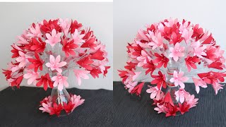 Plastic Bottle Flower Vase Craft - Paper Flowers Guldasta  - Paper Craft