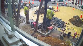 Moment When Gas Line Worker Broke The Water Main
