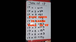 Easy trick to learn Table of 17 #shorts #ytshorts #education #viral #trending #youtubeshorts