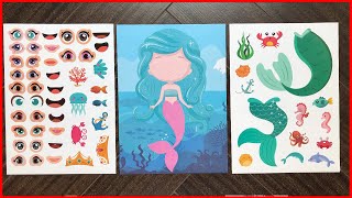 Mermaid sticker, 6 Sheets Make Your Own Mermaid Face Mix and Match Stickers (Chim Xinh channel)
