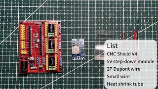 Added step-down module to CNC Shield V4.  Winding machine parts kit assembly process