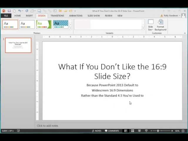 Với PowerPoint 2013 Slide Size Change, bạn có thể dễ dàng điều chỉnh kích thước slide của bản trình bày của mình để phù hợp với nhu cầu của mình. Hãy xem hình ảnh để biết thêm chi tiết về cách thức thực hiện điều này.