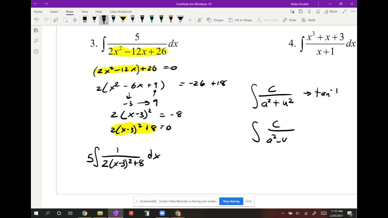 AP Calc Integrals Involving Long Division or Completing the Square part