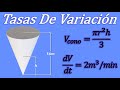 TASAS DE VARIACIÓN | Problema 1 | Cierta cantidad de agua fluye a una tasa de 2𝑚^3/𝑚𝑖𝑛 hacia el...